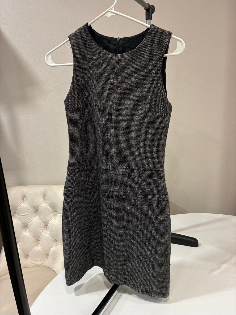 Sleeveless Gray Tweed Sheath Dress